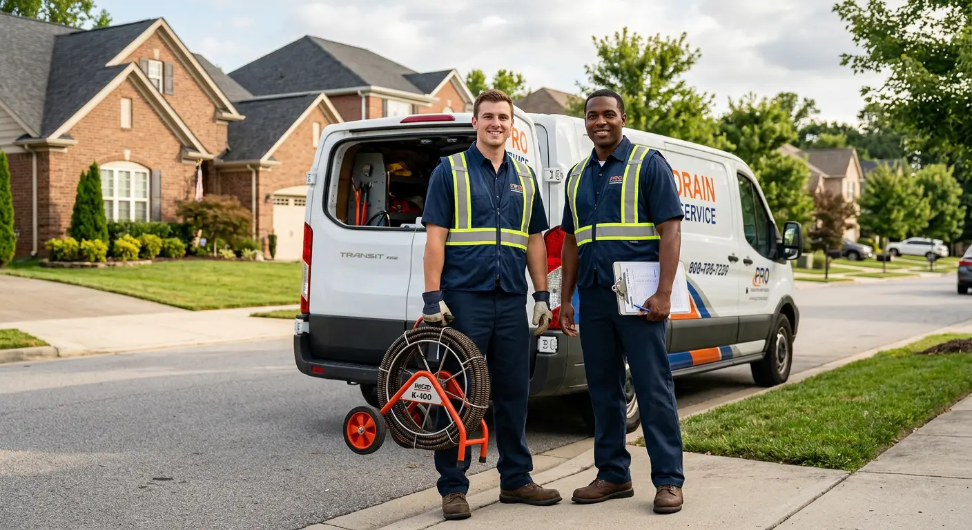 Sewer and drain service team with equipment ready for work in Elizabeth City