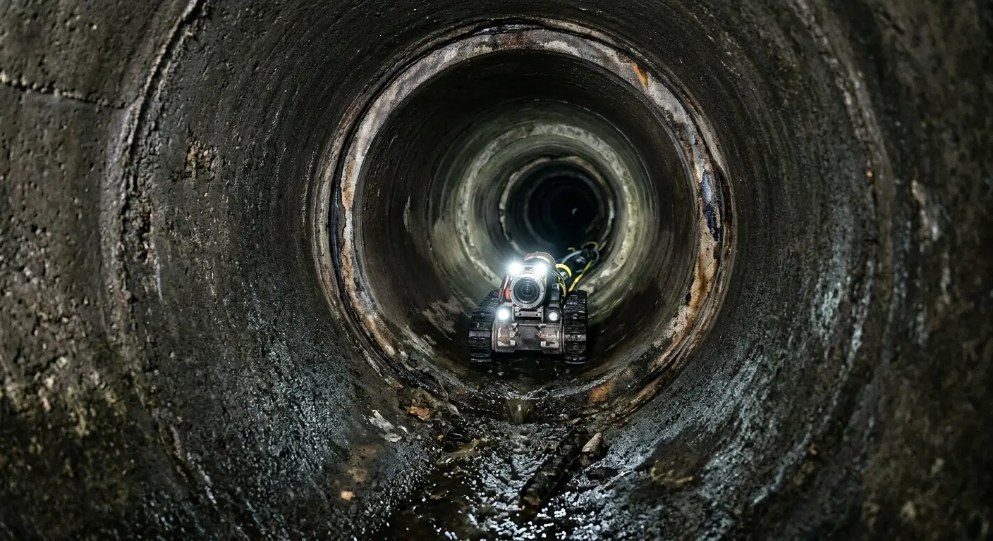 Robotic sewer camera inspecting pipe interior for Sewer Line Cleaning in Elizabeth City